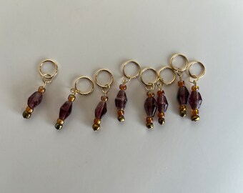 Glass Bead Set of Handmade Stitch Markers, Zipper Charms, Beaded Pendant