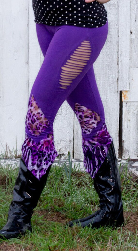 Purple and Leopard Print Lace Leggings 