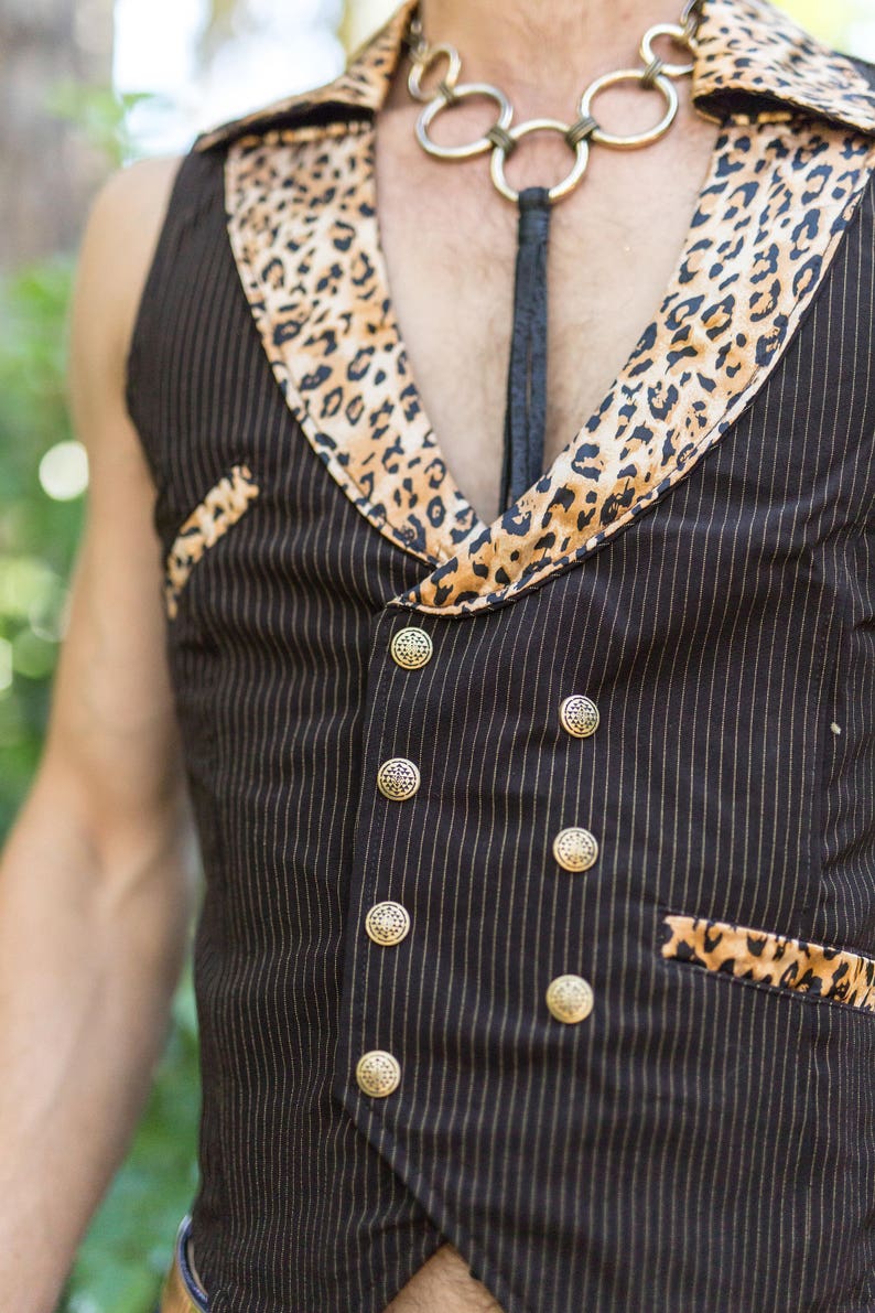 Mens Black and Gold Leopard Double Breasted Vest Etsy