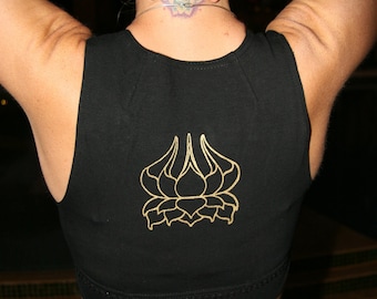 Black Lotus vest with Gold Lotus Screen Print and your choice of available Buttons