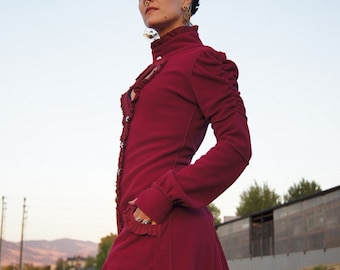 LAST ONE! Boho Coat, Full length Key Coat with pockets and detachable hood in "Deep Pink"