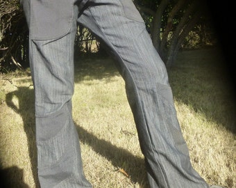 LAST ONE: XXL Men&#39;s Rockstar Flare Dancin&#39; Pants, Fitted low-rise stretch denim jeans with custom brass snaps and button