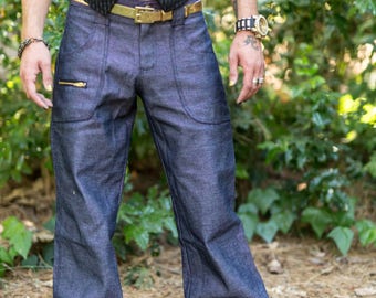 SALE! Small Mens Wide Leg Denim Blue Sparkle Jeans