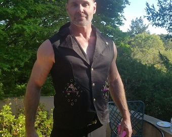 BLACK Gold & Purple Asian Print Mens Diamond Vest