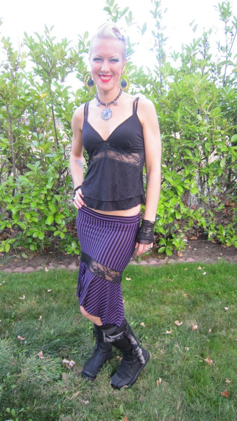 Purple and Black Stripey 3/4 length skirt with Stretch lace | Etsy