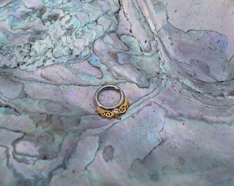 Gold, Silver and Diamond Gorgeous Balinese style septum nose ring
