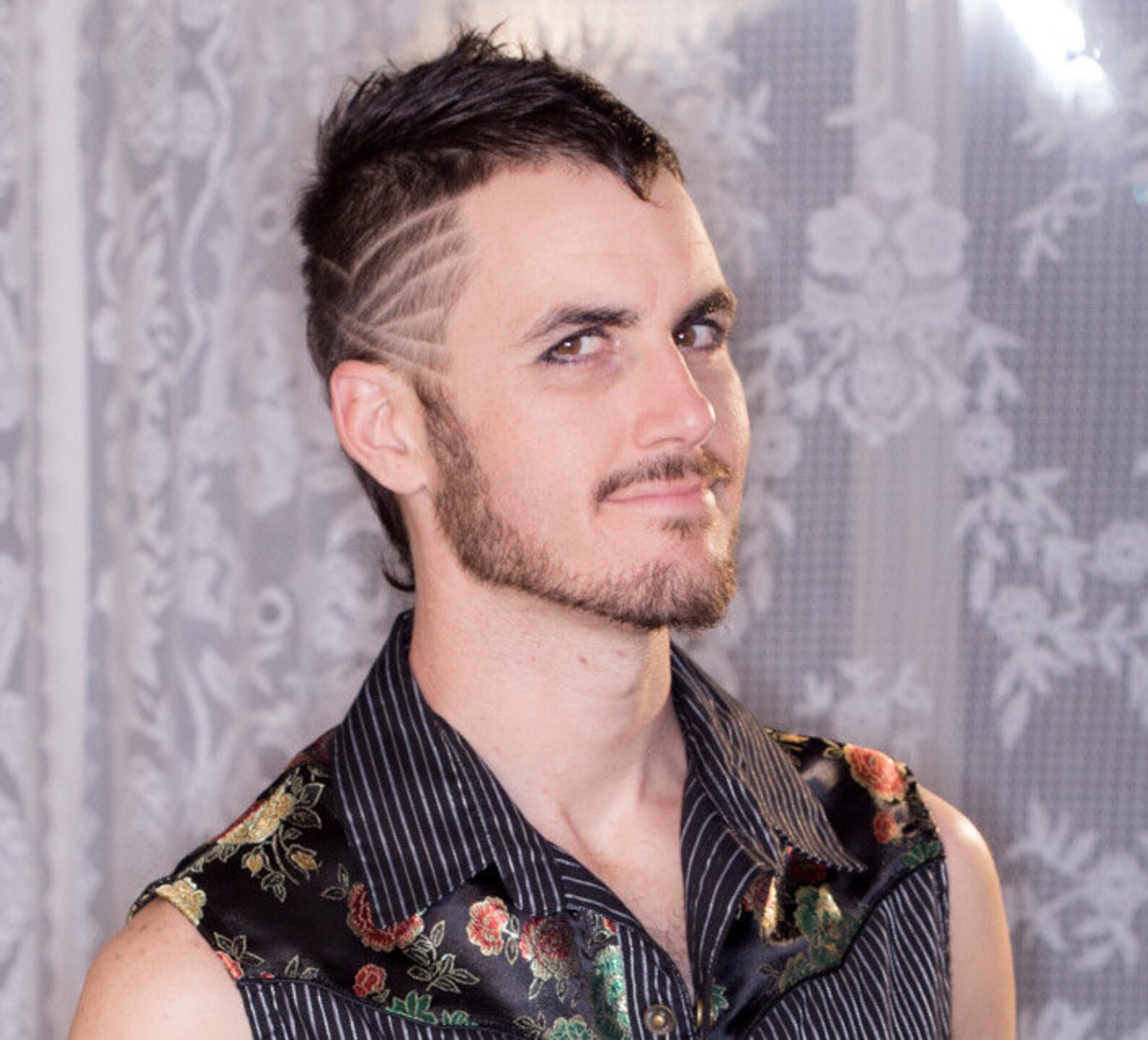 Pinstripe Sleeveless Men's Dress Shirt With Asian Print Etsy