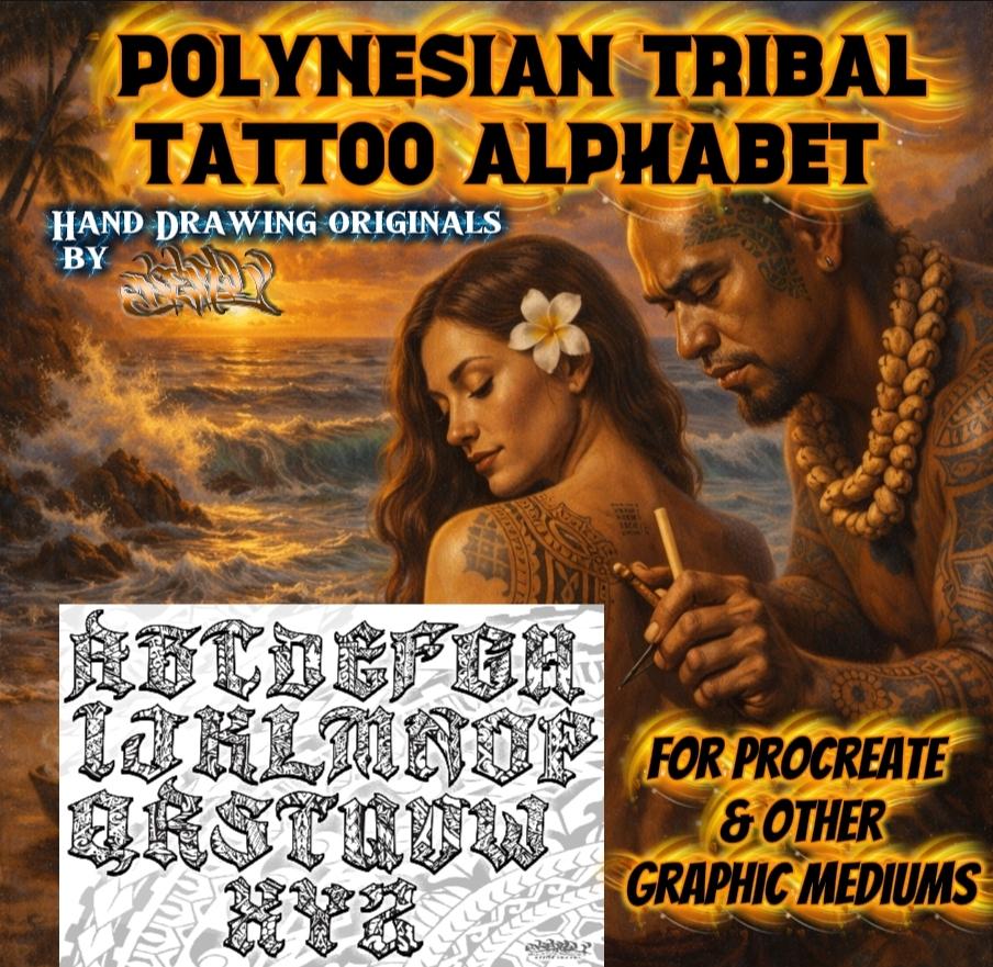 Polynesian Types Polynesian Tribal Type Font Alphabet for Procreate & Other Graphic ...