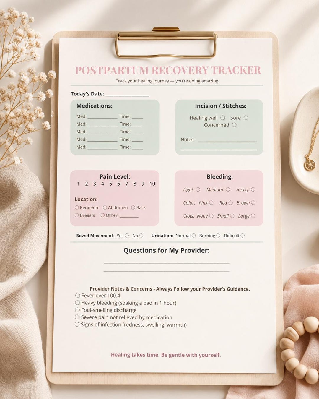 Postpartum Recovery Tracker Printable, New Mom Healing Log, Fourth ...