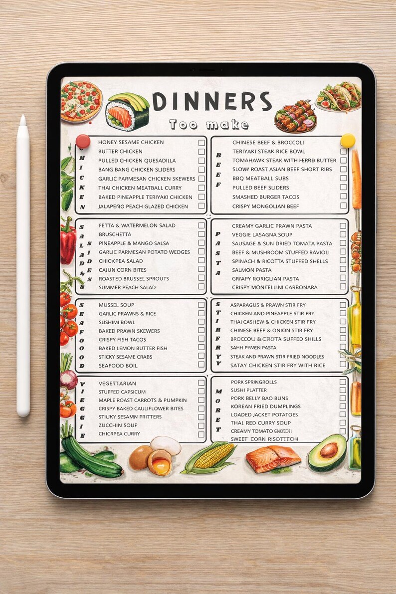Dinner Menu Planner Checklist for Meal Ideas - Etsy