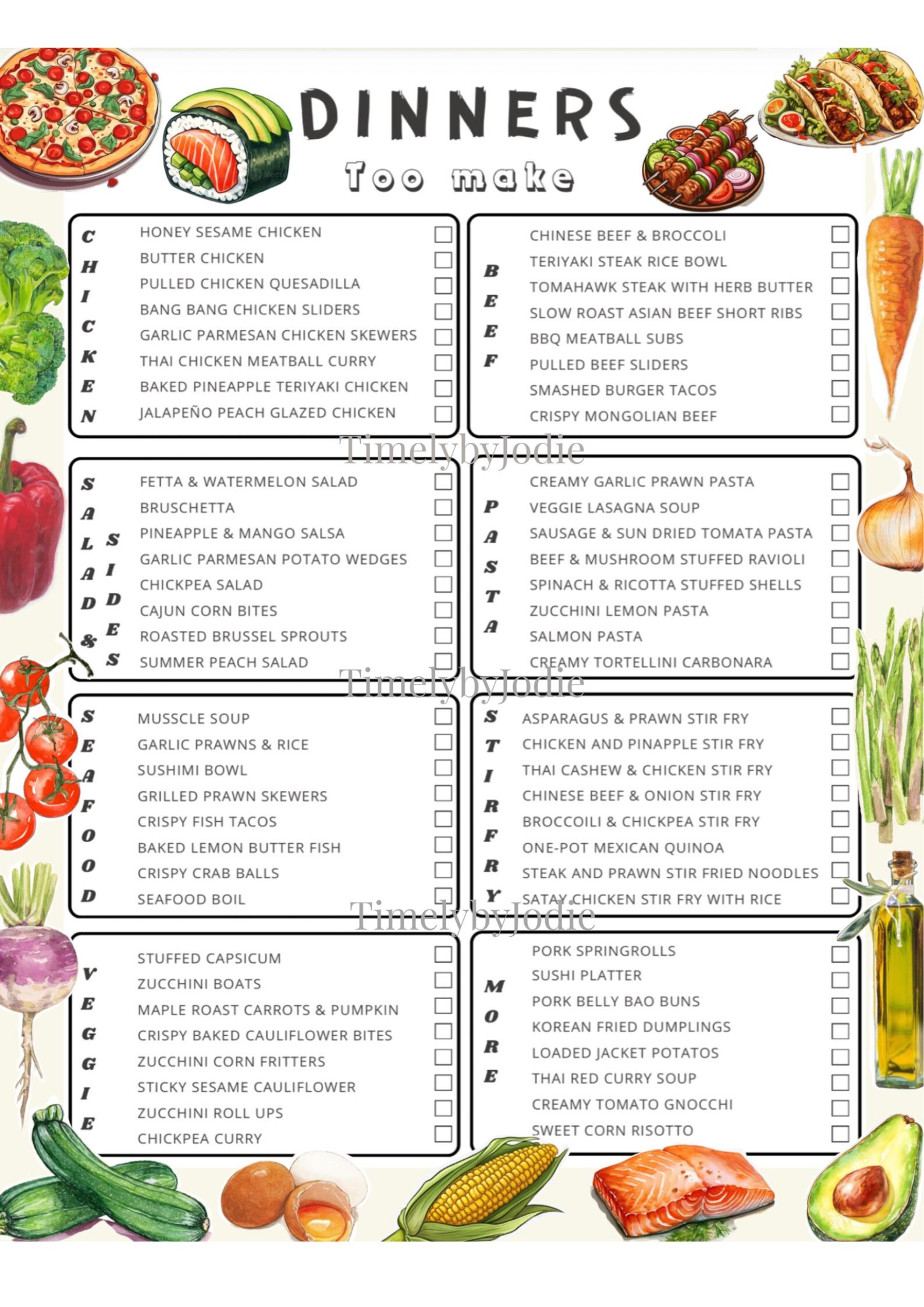 Dinner Menu Planner Checklist for Meal Ideas - Etsy