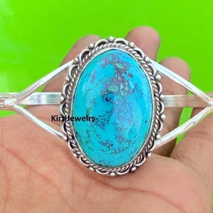Boho Armring, Kingman Turkos Manschettarmband, Armring i 925 Sterling Silver, Justerbart Armband, Ädelstenssmycken, Vackert Damarmband