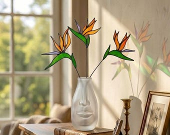 Juego de 3 figuras de aves del paraíso en vitral - Regalo para el Día de la Madre - Atrapasueños de flores tropicales - Decoración botánica - Regalo para mamás amantes de las plantas