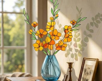Atrapasueños de flores de vidrieras, arte de jardín bohemio con gladiolos, regalo único para el Día de la Madre para la abuela, decoración de primavera para el hogar, regalo para ella.
