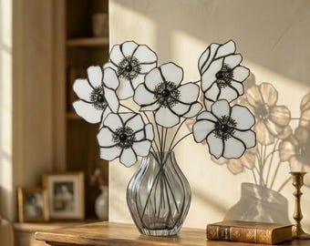 Flores de anémona de vitral – Atrapasueños florales hechos a mano, regalo de decoración para el hogar, arte para colgar en la ventana, decoración botánica en vidrio
