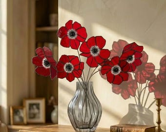 Atrapasueños de flores de anémona de vitral - Regalo artesanal para el Día de la Madre, decoración floral para el hogar, arte de jardín único para mamá