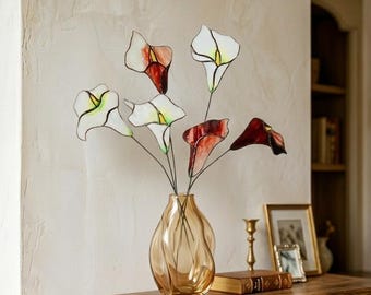 Juego de atrapasoles de lirios cala de vidrieras - Decoración floral minimalista para colgar en la ventana, decoración botánica única para el hogar de mamá