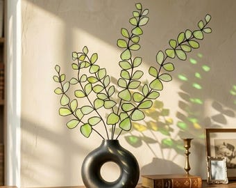Eucalipto de vitral hecho a mano / Planta artificial eterna para decoración de escritorio / Regalo de inauguración de casa / Arte botánico en vidrio para el Día de la Madre