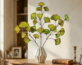 Decoración de ventana con hojas de ginkgo en vidrieras - Adorno atrapasoles único - Regalo inspirado en la naturaleza
