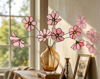 Juego de flores de vitral Cosmos Rosas / Atrapasueños florales hechos a mano / Regalo del Día de la Madre para mamá / Decoración para el hogar Forever Flower