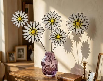 Adorno colgante de ventana con ramo de margaritas en vidrieras - Arte botánico, regalo único para el Día de la Madre