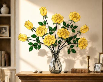 Ramo de rosas de vitral para decoración del hogar, regalo de San Valentín, rosa hecha a mano para decoración navideña del hogar, exhibición de aniversario de bodas