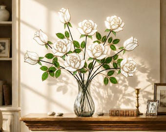 Atrapasueños personalizado con ramo de rosas de vitral, flor de vidrio eterna, regalo del Día de la Madre para mamá, regalo de aniversario para ella, decoración de rosas eternas