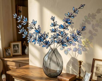 Vitral de lavanda - Atrapasueños botánico - Regalo para el Día de la Madre - Arte de pared con flores moradas - Estilo artesanal para el hogar