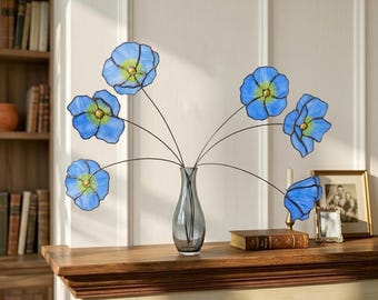 Juego de 6 ramos de amapolas de California de vitral, regalo para la mejor amiga, decoración para ventana tipo atrapasol de la amistad, regalo único para mejores amigas, regalo para hermana.