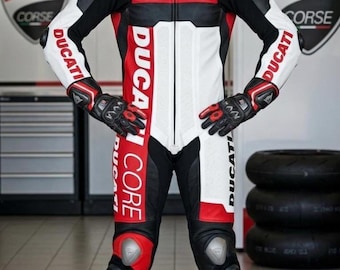 Macacões de couro para corrida Ducati, Macacões de motociclista Ducati, Macacões de corrida masculinos