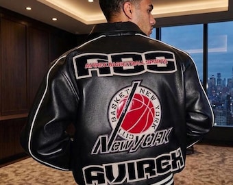 Avirex zwarte leren jas Avirex basketbaljas vintage leren jas heren varsity jacket streetwear leren jas retro bomberjack
