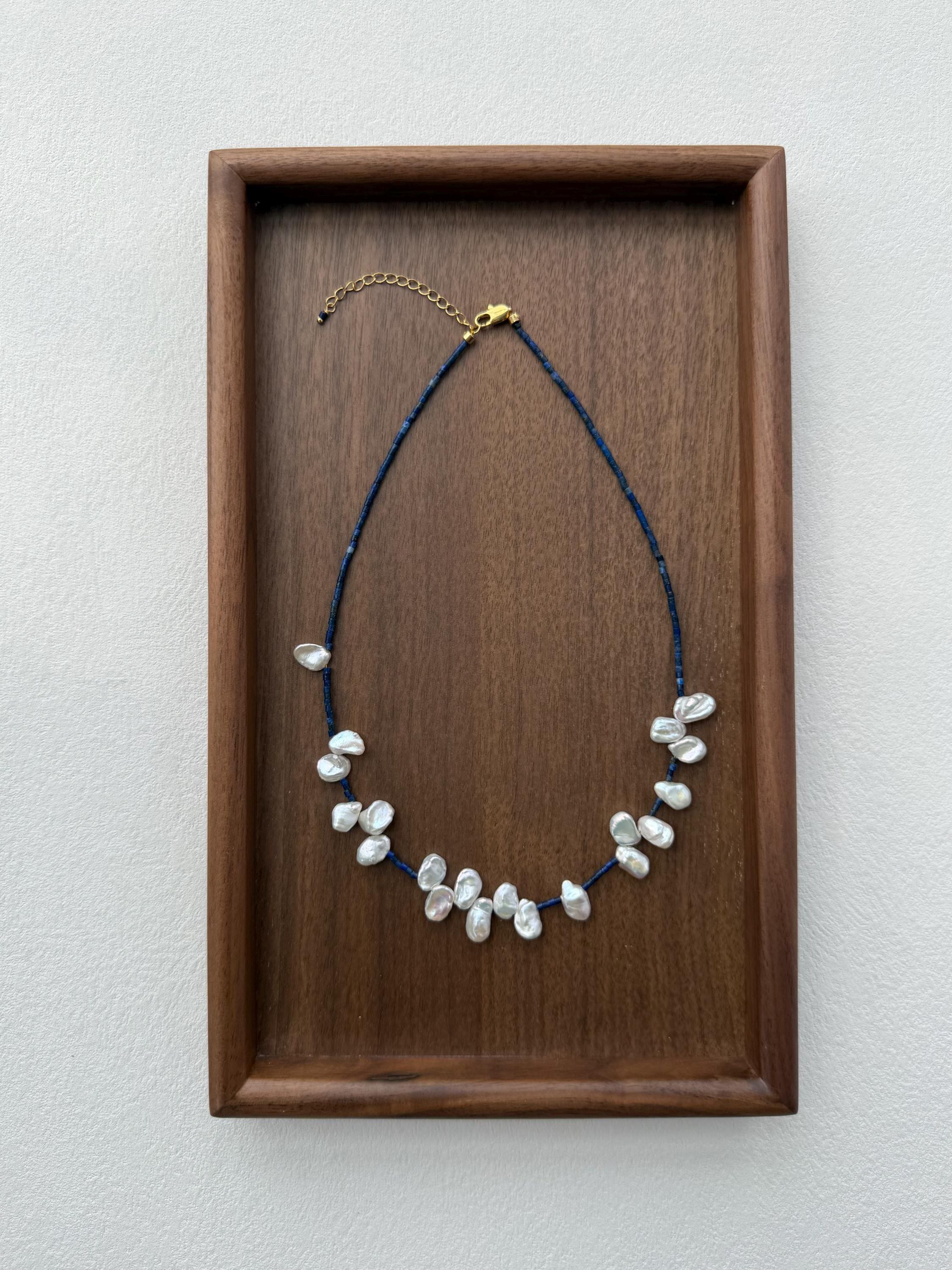 Lapis Lazuli Baroque Pearl Necklace French Vintage Elegant
