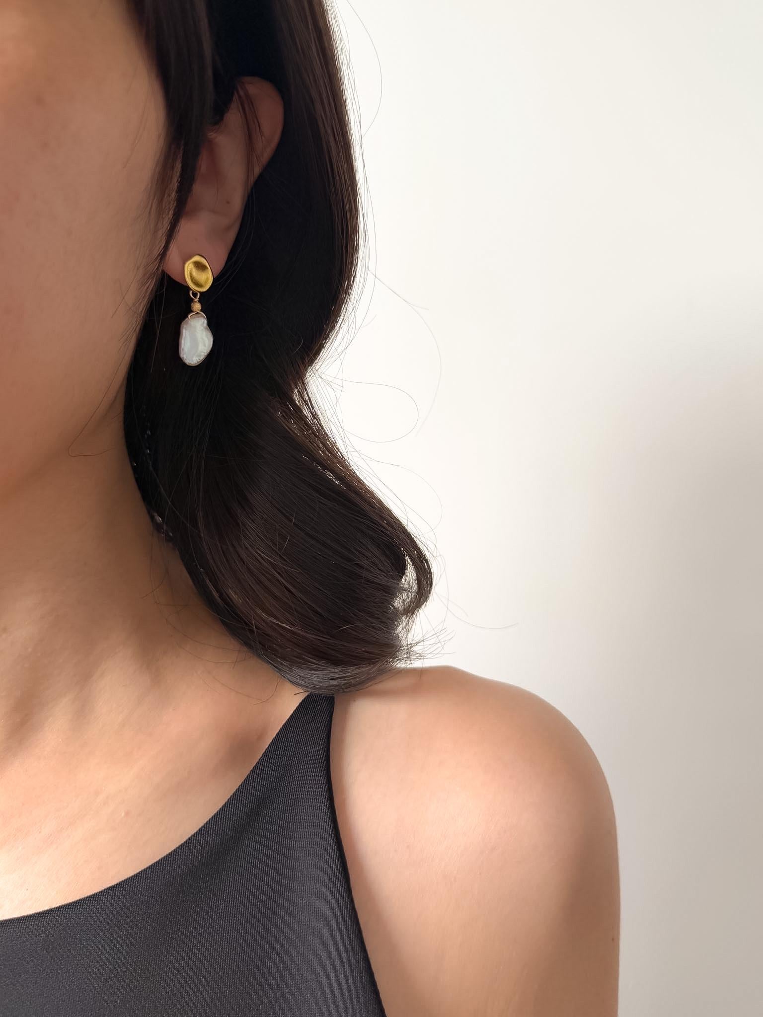 Baroque Keshi Pearl Drop Earrings, Modern Gold-Toned