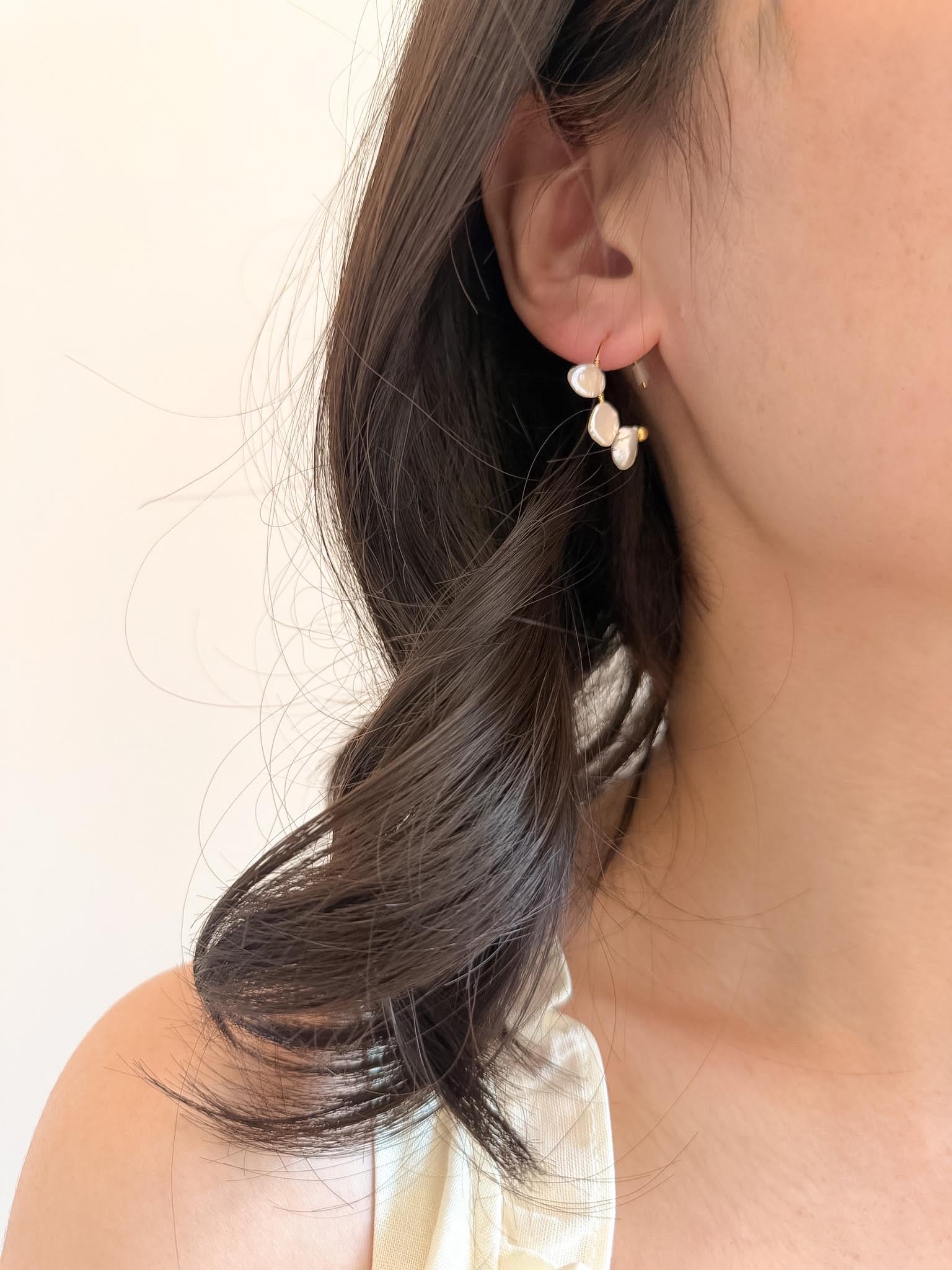 Petal Pearl Hoop Earrings Keshi Pearl Hoops French Minimalist