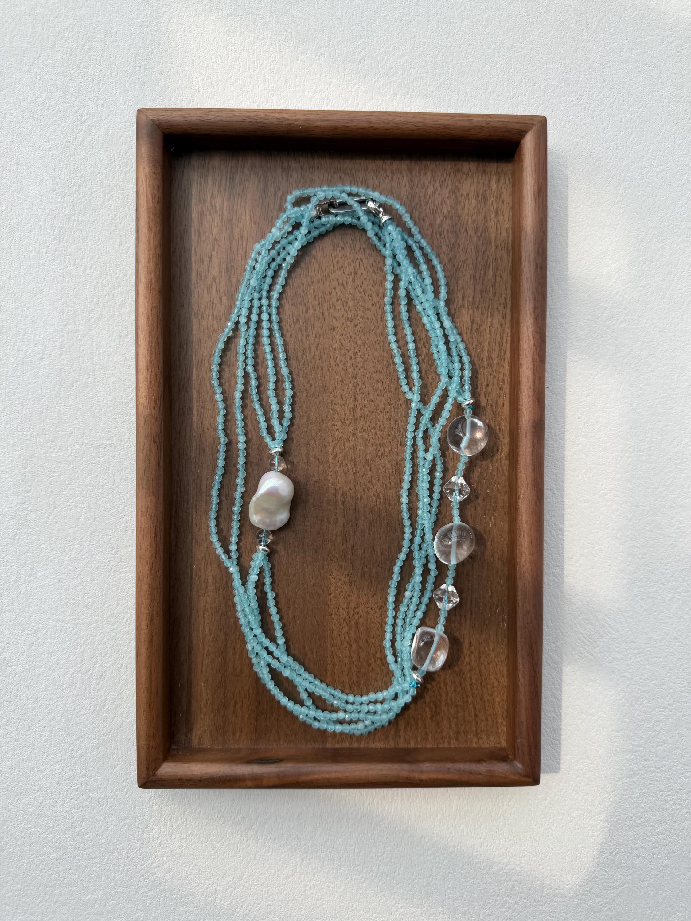 Layered Blue Cat Eye Necklace Baroque Pearl Quartz Summer Beach