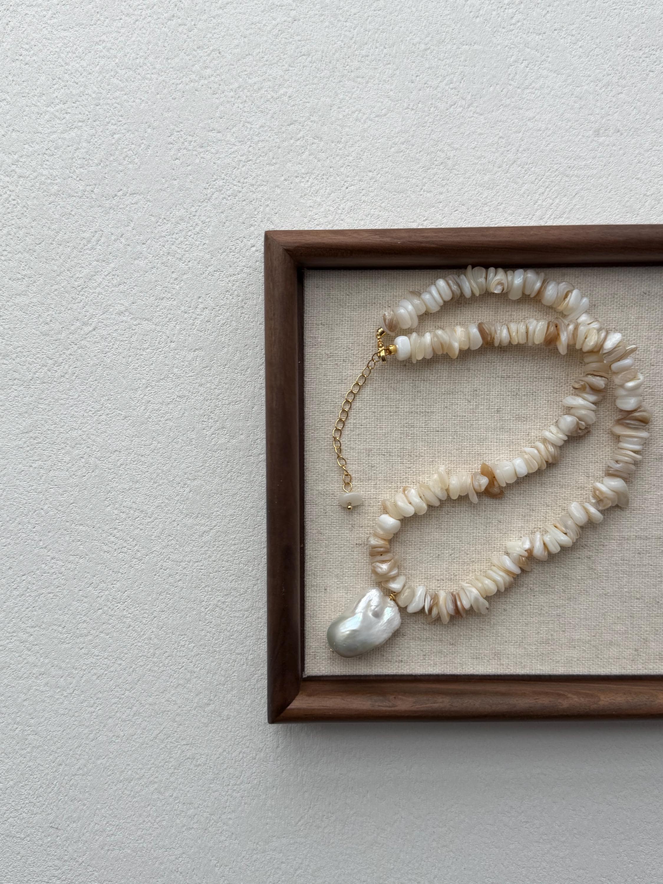 Coastal Baroque Pearl Necklace, Natural Shell Beads, Summer Pendant Jewelry