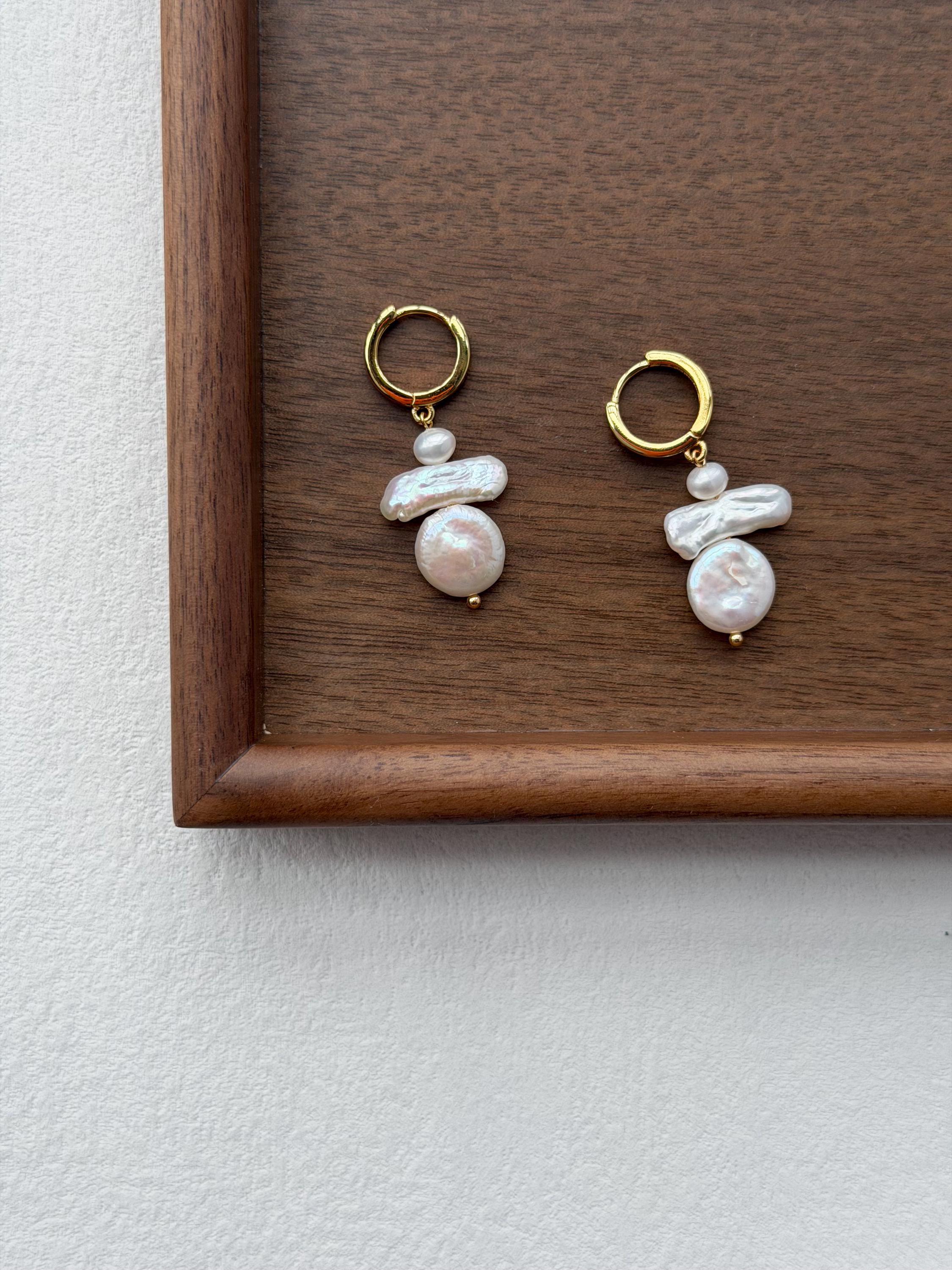 Baroque Freshwater Pearl Drop Earrings, 18K Gold Plated, Modern Pearl Jewelry