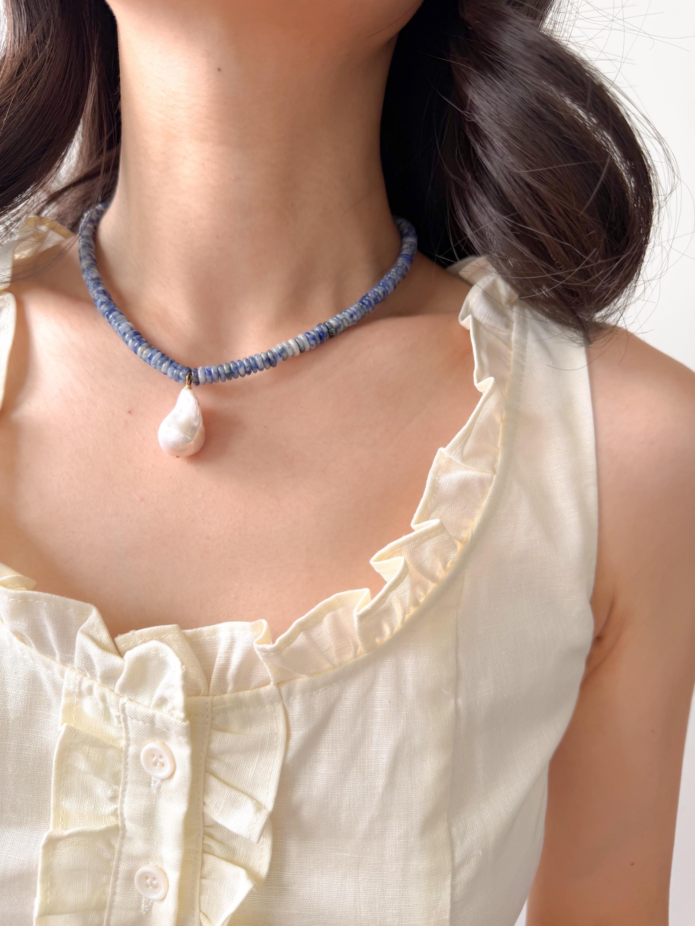 Ocean Inspired Blue Agate Necklace Baroque Pearl Quartz Summer Beach Elegant