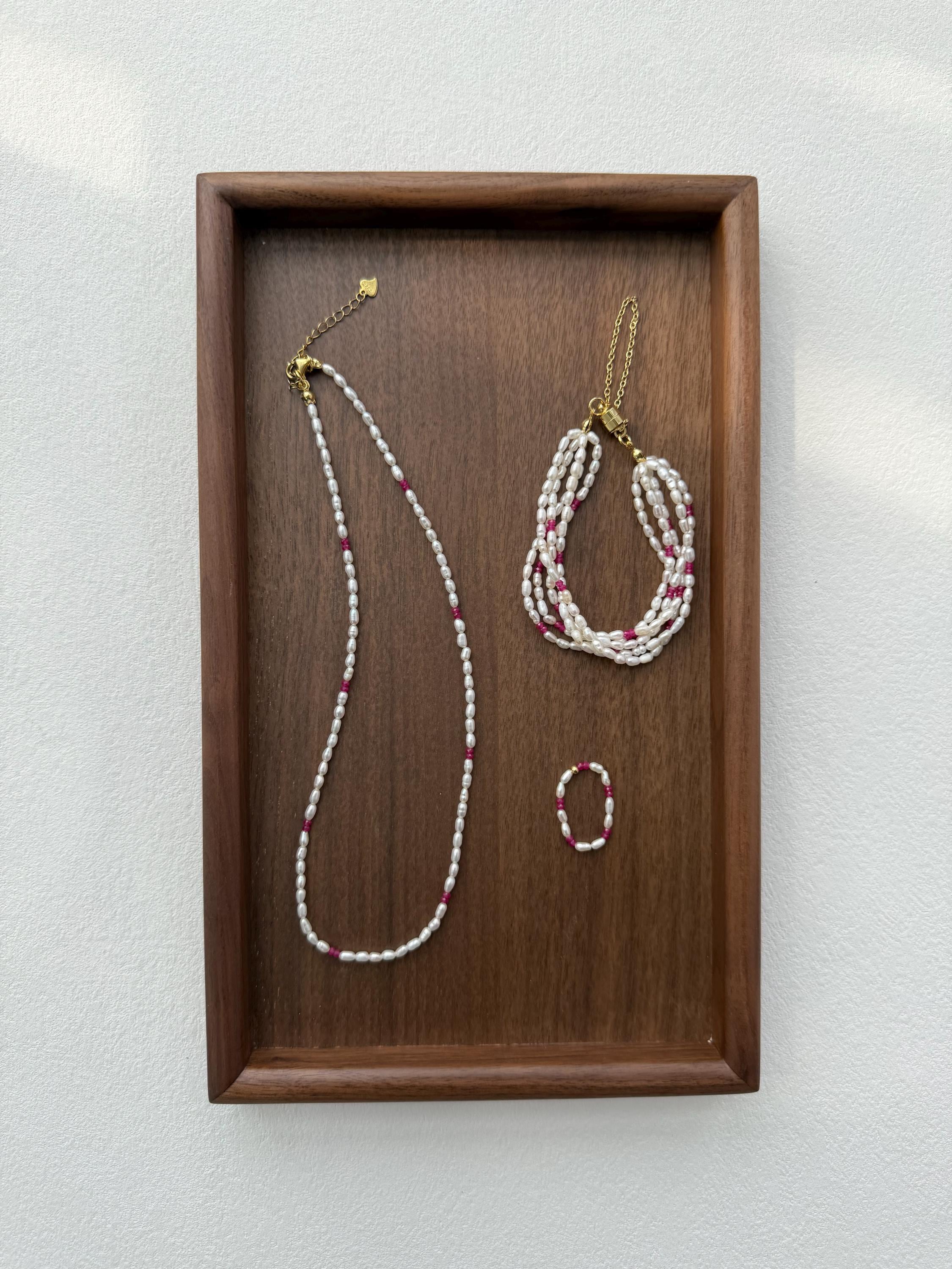 Freshwater Pearl Ring with Pink Accent Beads, Delicate Beaded Jewelry