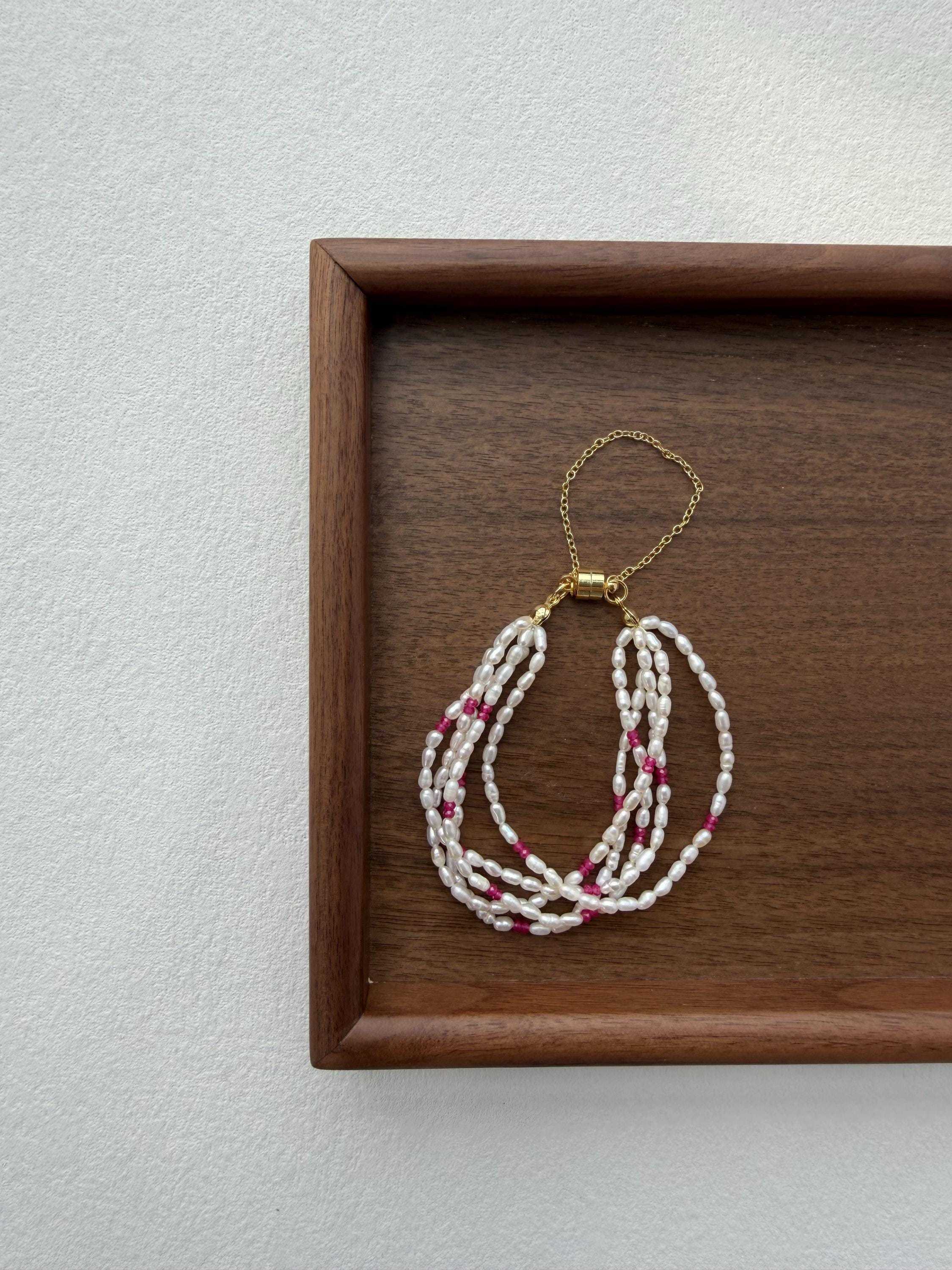 Layered Freshwater Pearl Bracelet with Pink Accents, Delicate Feminine Jewelry