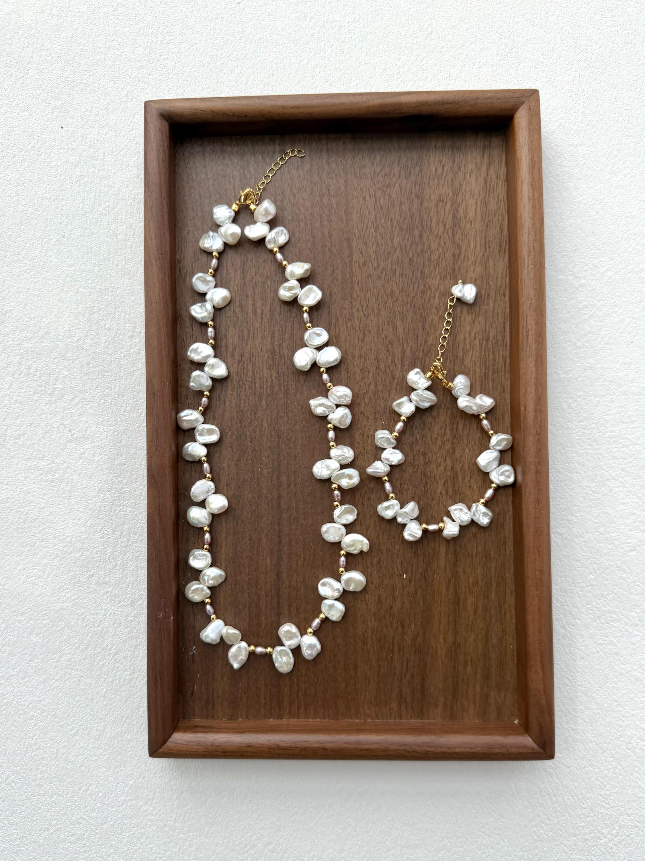Baroque Keshi Pearl Necklace Floral Design Pink Accent Romantic