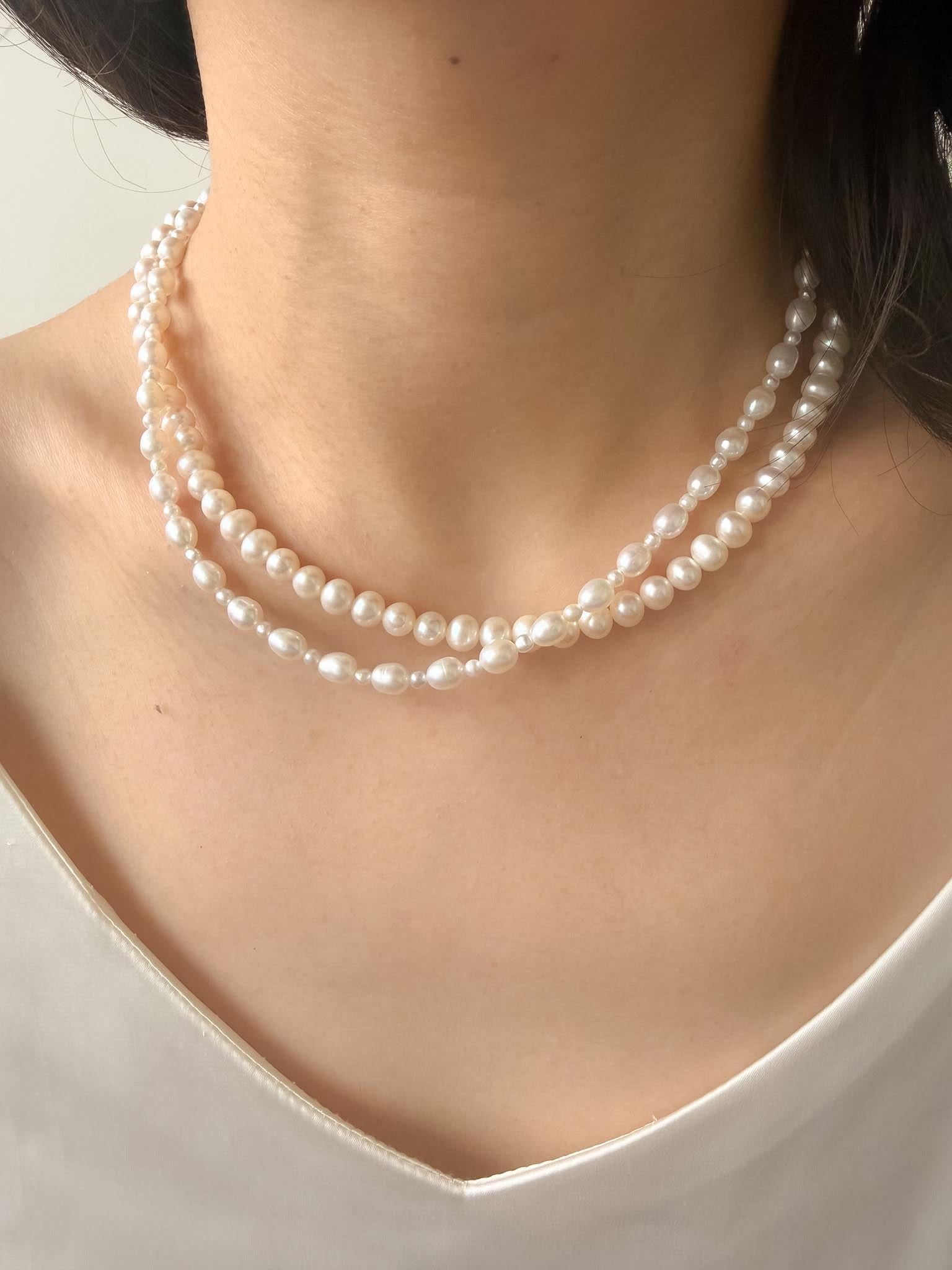 Layered Freshwater Pearl Necklace: Double Strand Minimalist Elegant Jewelry