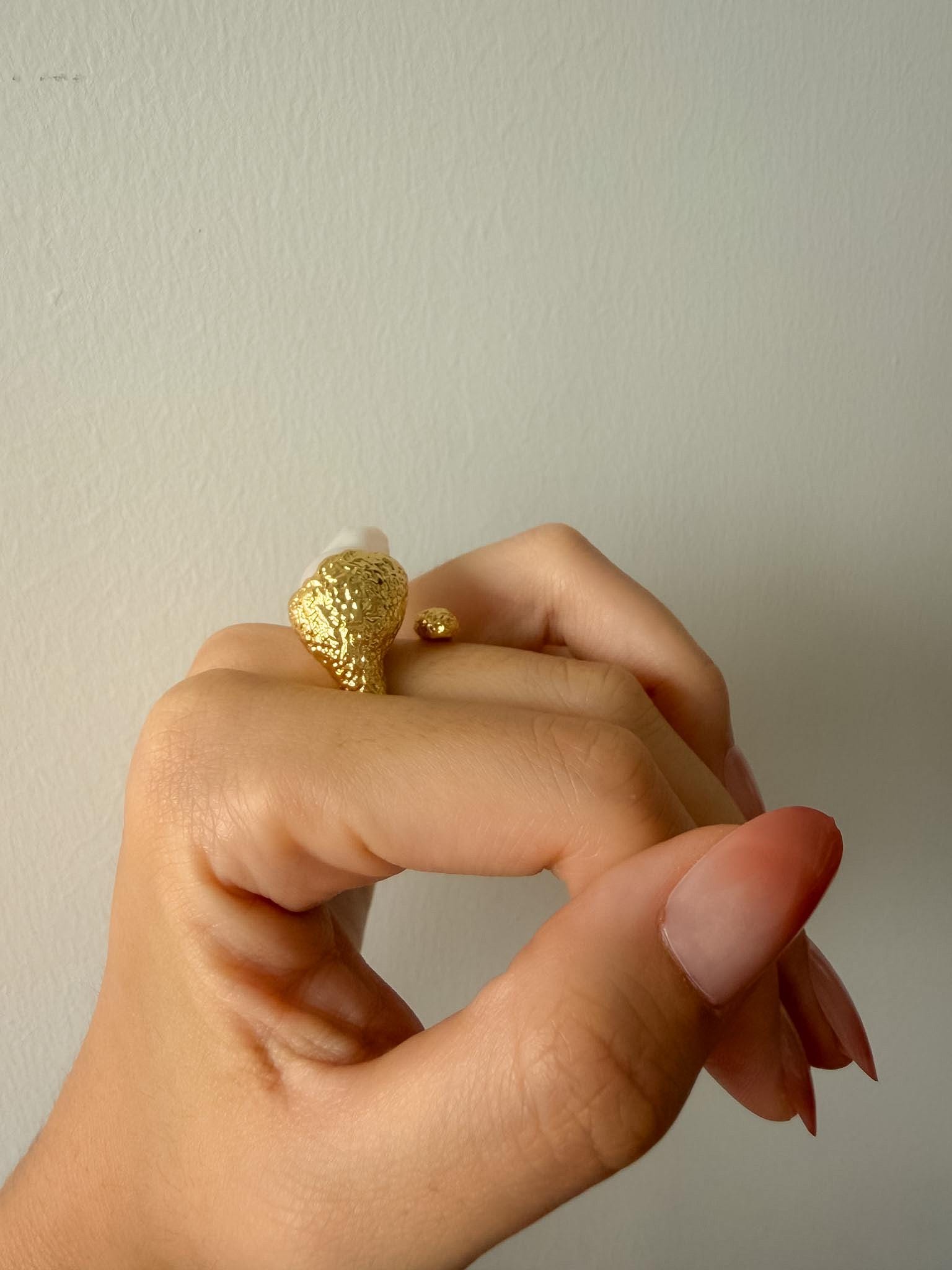 Sculptural Baroque Pearl Statement Ring, Textured 18k Gold Plated Band, Organic Freshwater Pearl