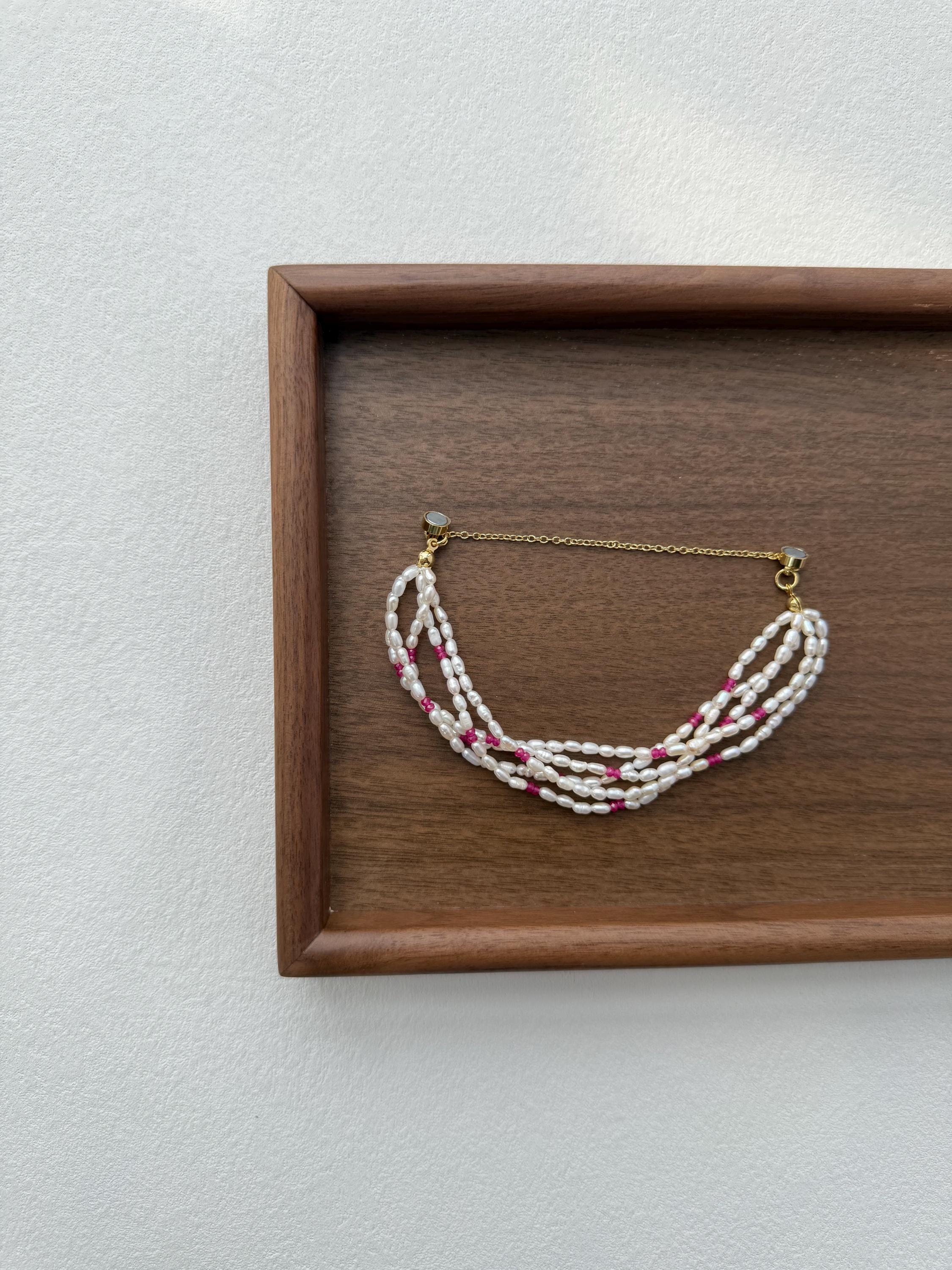 Layered Freshwater Pearl Bracelet with Pink Accents, Delicate Feminine Jewelry