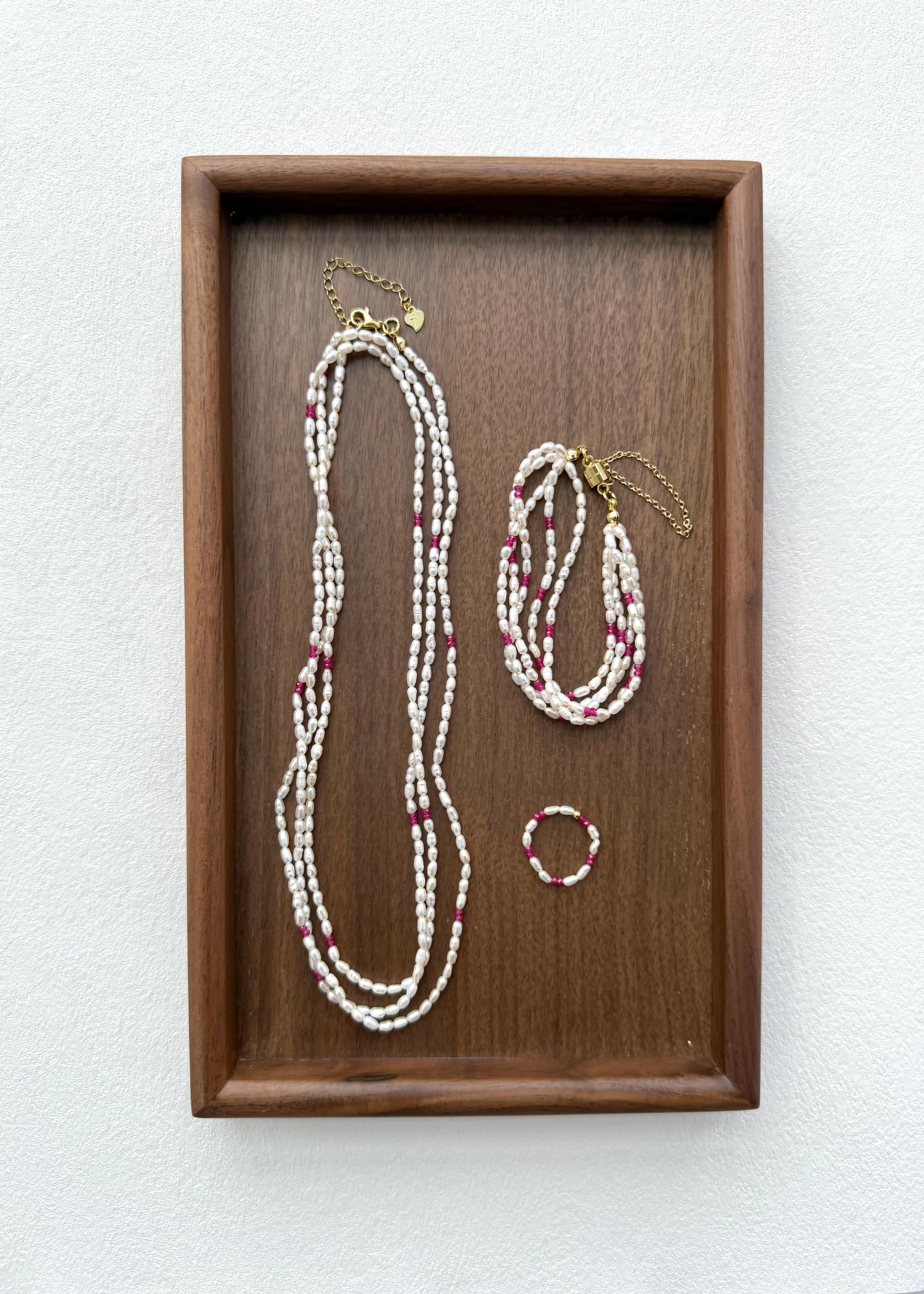 Layered Freshwater Pearl Bracelet with Pink Accents, Delicate Feminine Jewelry