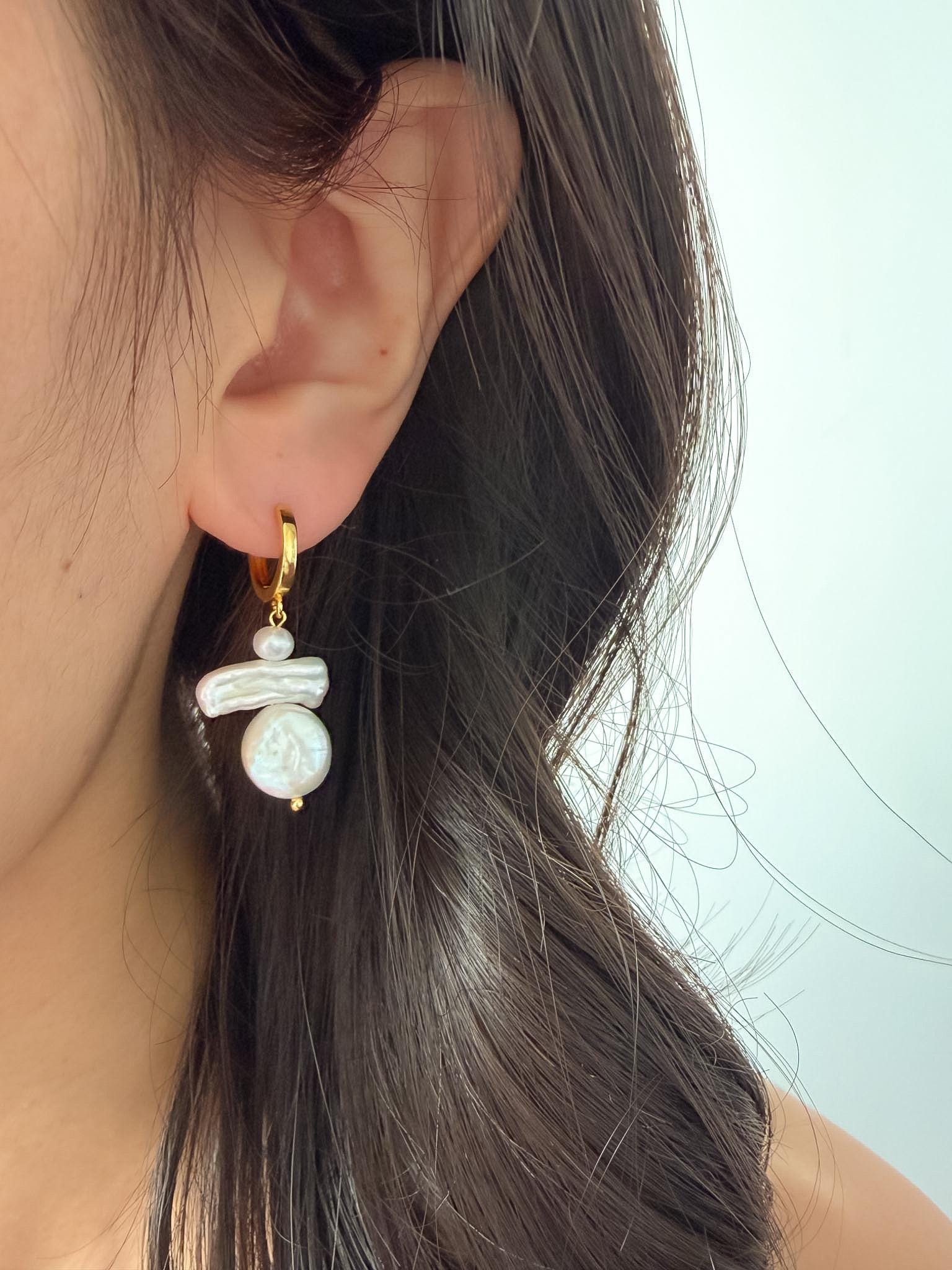 Baroque Freshwater Pearl Drop Earrings, 18K Gold Plated, Modern Pearl Jewelry