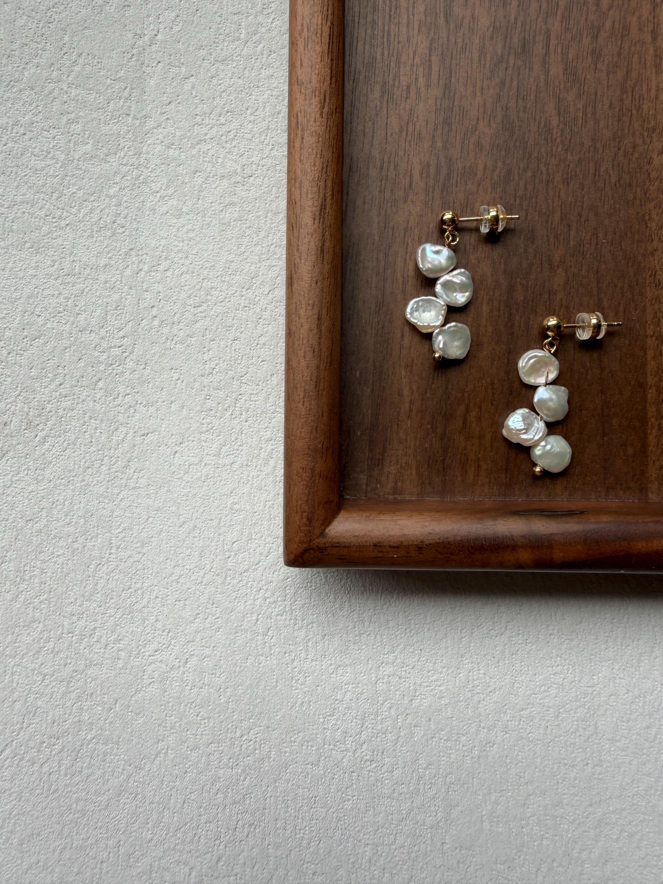 Keshi Pearl Cascade Earrings Flat Freshwater Pearls French Minimalist