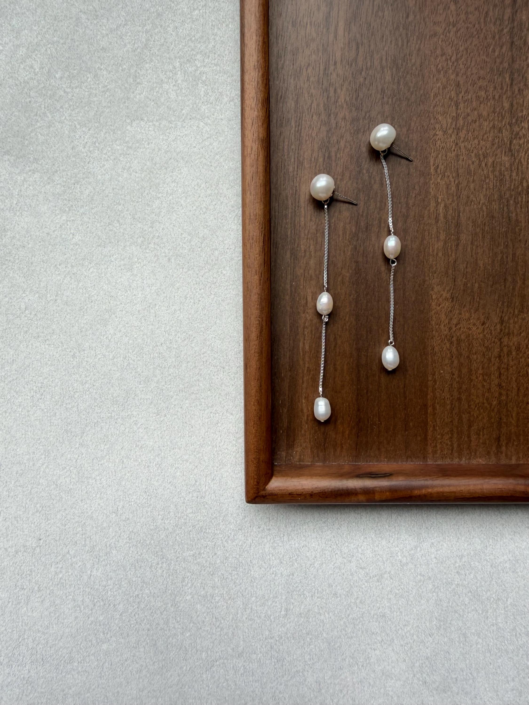 French Minimalist Pearl Drop Earrings Long Chain