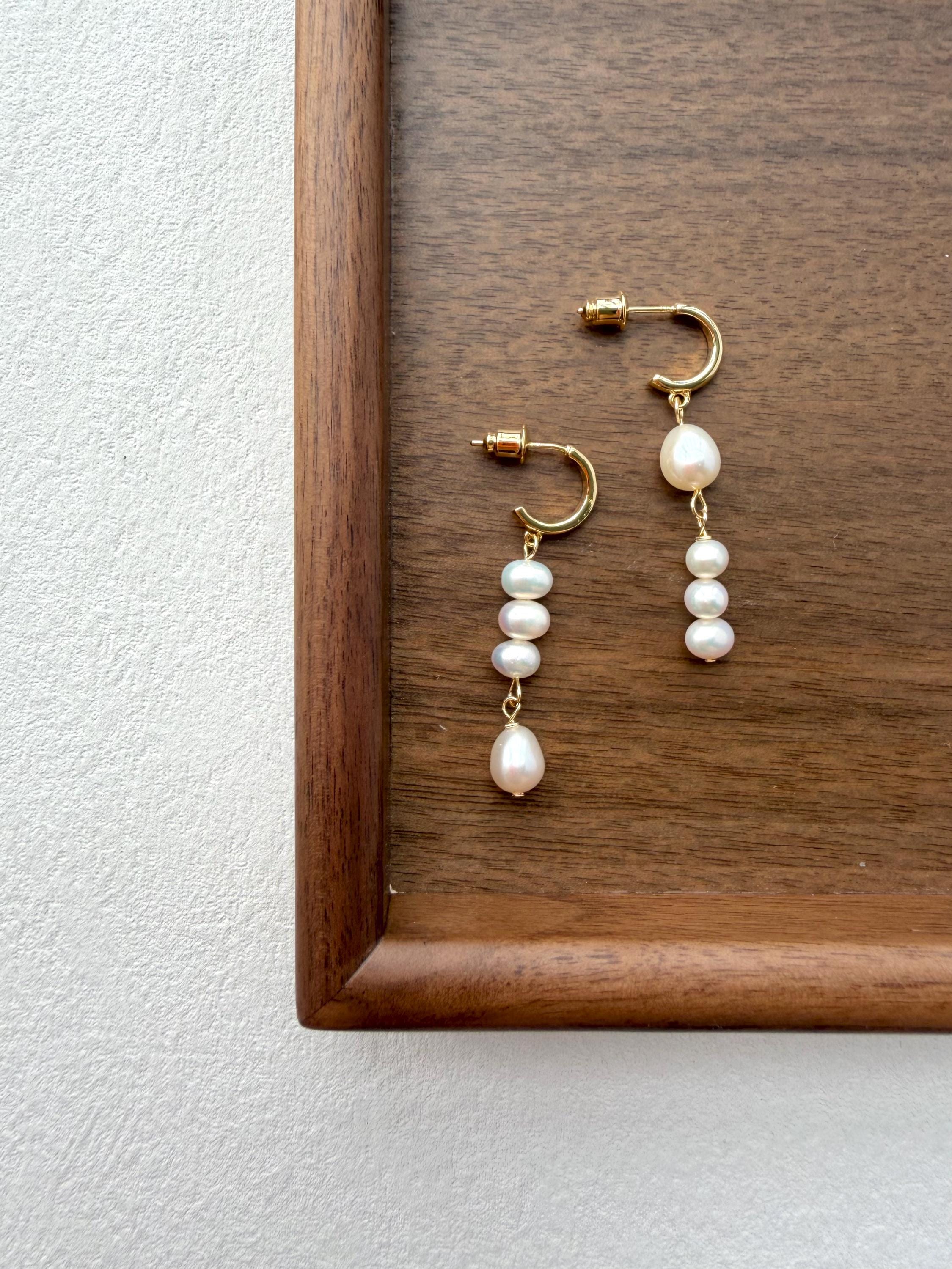 Asymmetrical Baroque Pearl Drop Earrings, Gold Dangle, Minimalist
