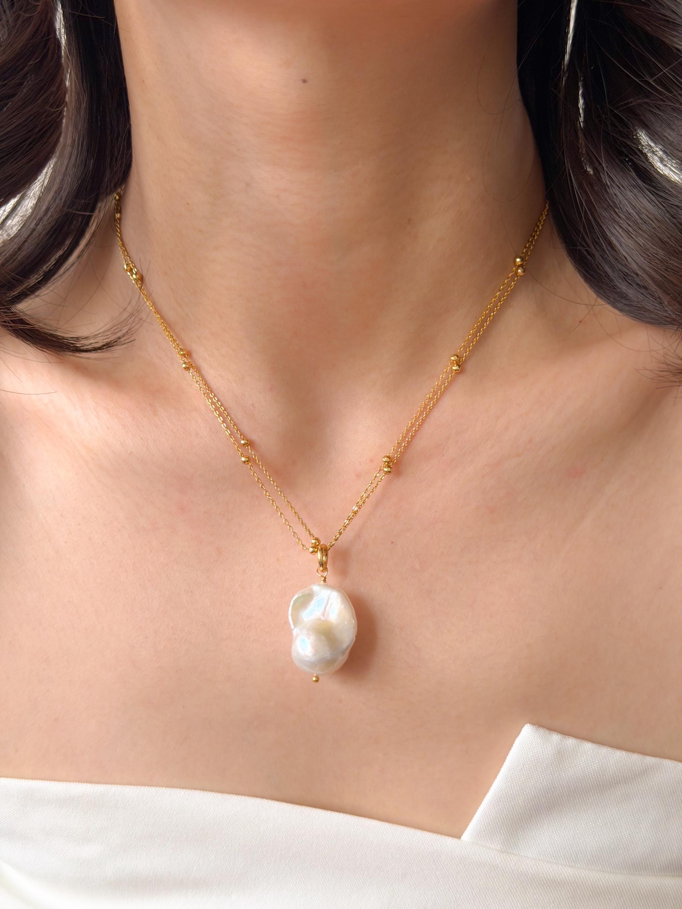 Baroque Pearl Necklace 18K Gold Plated Pendant – Natural, Modern Elegant Gift